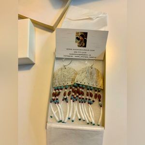 Indigenous Artist Naomi Bourque Antler Beaded Handcrafted earrings
